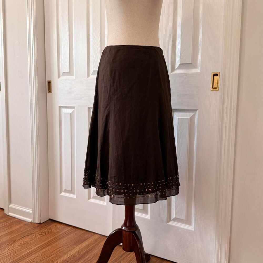Brown Whimsy Goth Beaded/Sequins Bohemian Nine West Skirt Size 4P